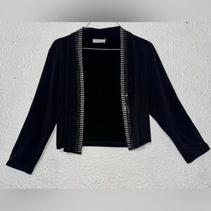 CALVIN KLEIN Black Open Front Cardigan with Silver Black Light Brown Crystals